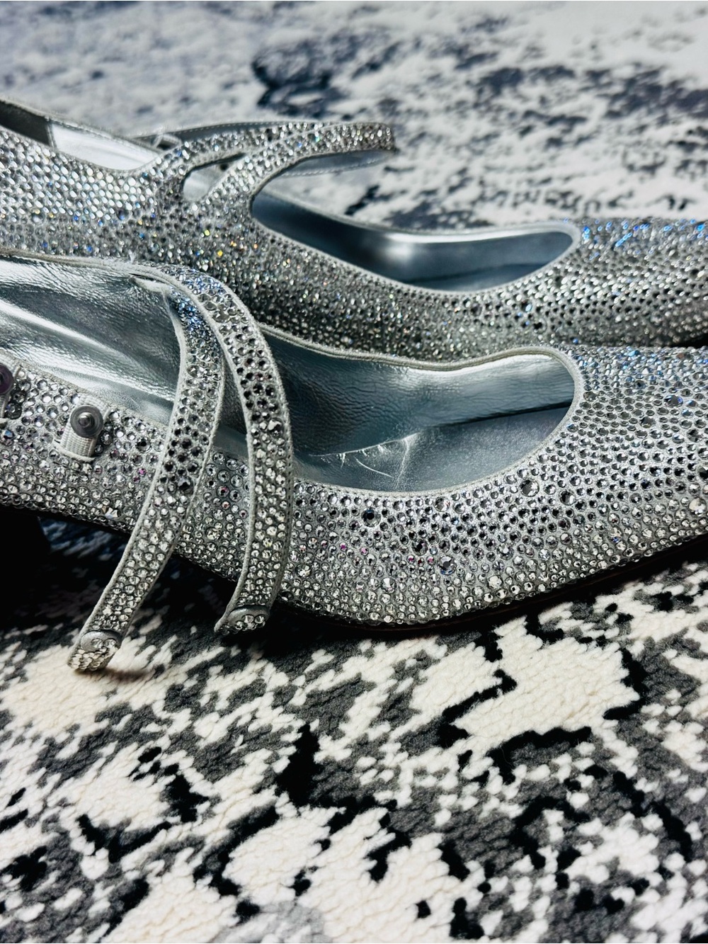 Christian Louboutin Silver Crystal Embellished Mary Jane Flats